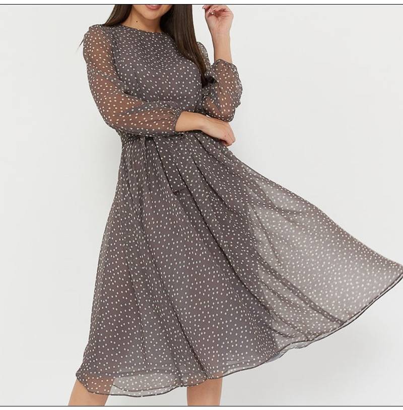 Long-Sleeved Women's Midi Dress in Polka Dot