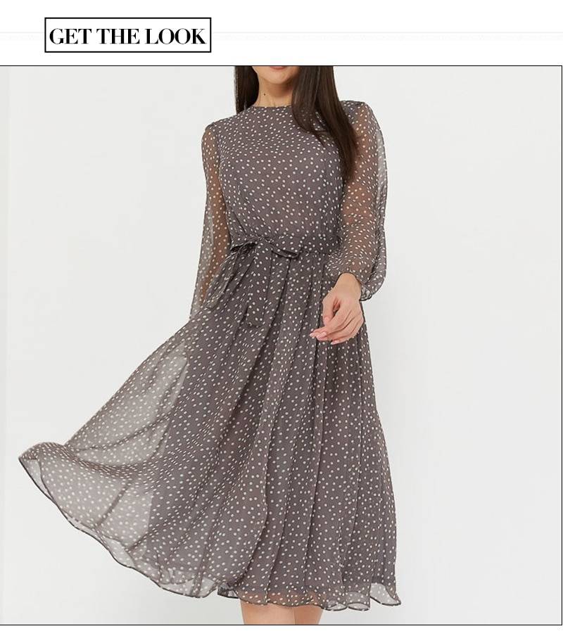 Long-Sleeved Women's Midi Dress in Polka Dot