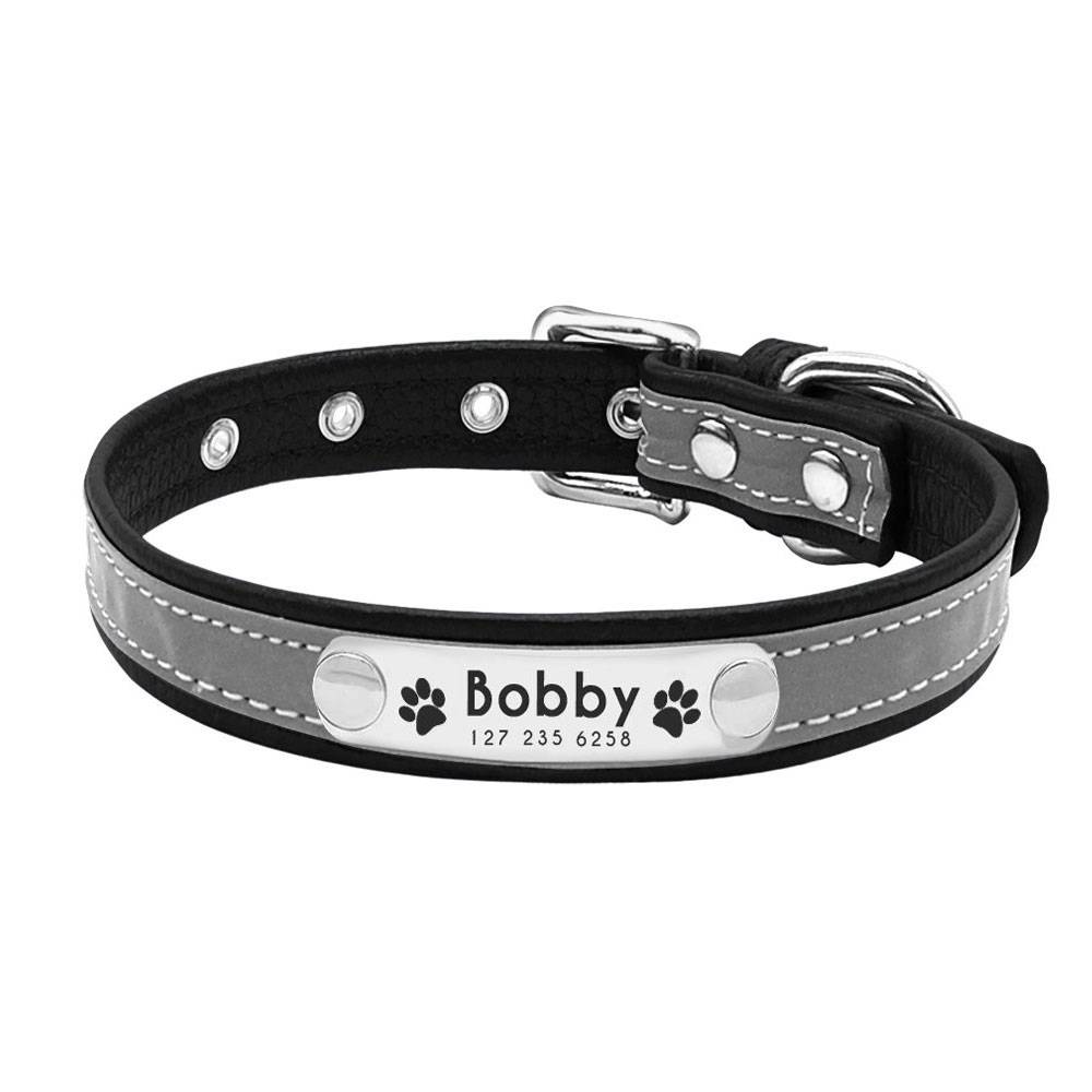 Dogs Personalized Reflective Leather Collar